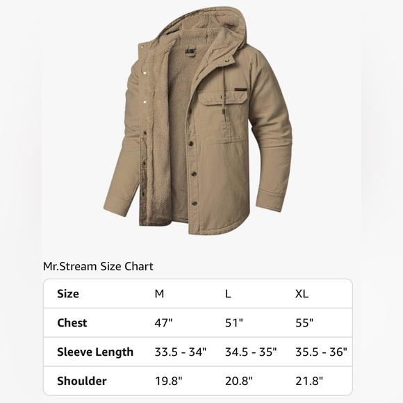 Hooded Jacket Hooded Coat Sherpa Lined Jacket - Picture 2 of 5